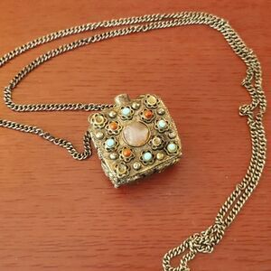 Antique Flask / perfume necklace.Georgous!Turquoise,other Beautiful stones